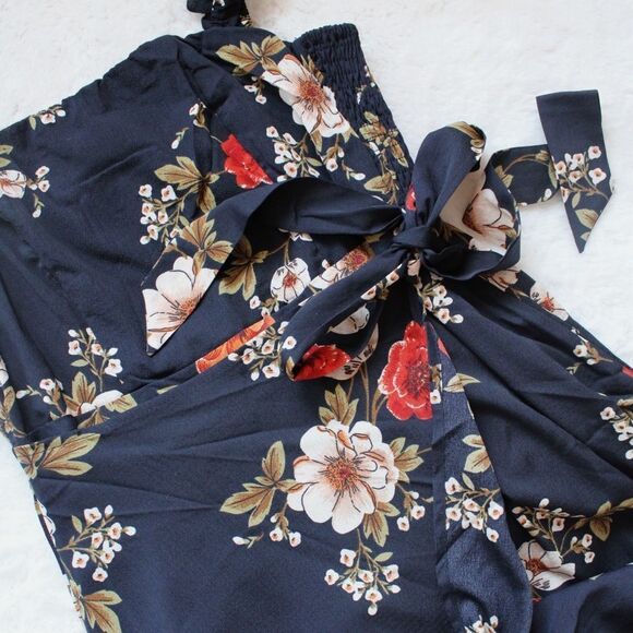 BUY NOW SALE Navy Floral Smocked Ruffle Strap Maxi Dress - Picture 9 of 11